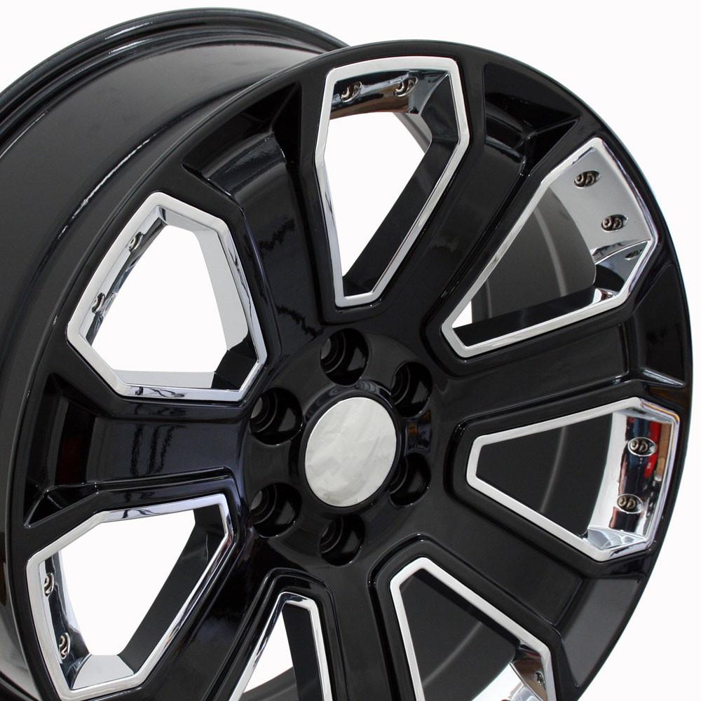 22x9 Replica Wheel CV93B fits Chevy Silverado - Black with Chrome