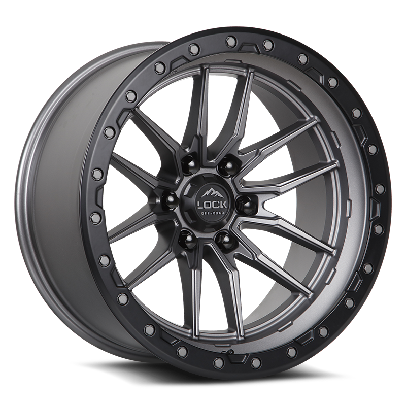 Lock Offroad Krawler 22x10 6x135 -18et 87.1 Matte Gray w/ Matte Black Ring Wheel