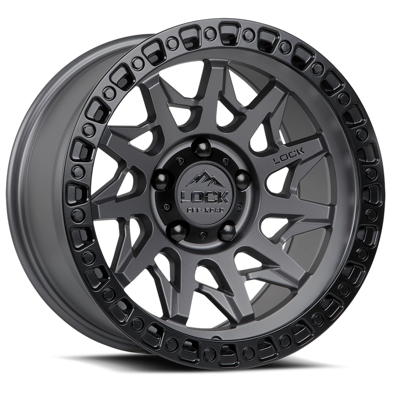 Lock Offroad Lunatic 17x9 6x139.7 -12et 106.2 Matte Gray w/ Matte Black Ring Wheel